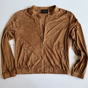 Dolce Cabo Small Brown Holes long sleeve zip up pocketed jacket fall winter soft